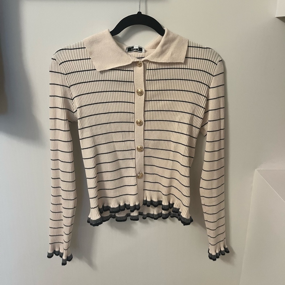 RIHOAS Cream and Black Striped Sweater with gold buttons